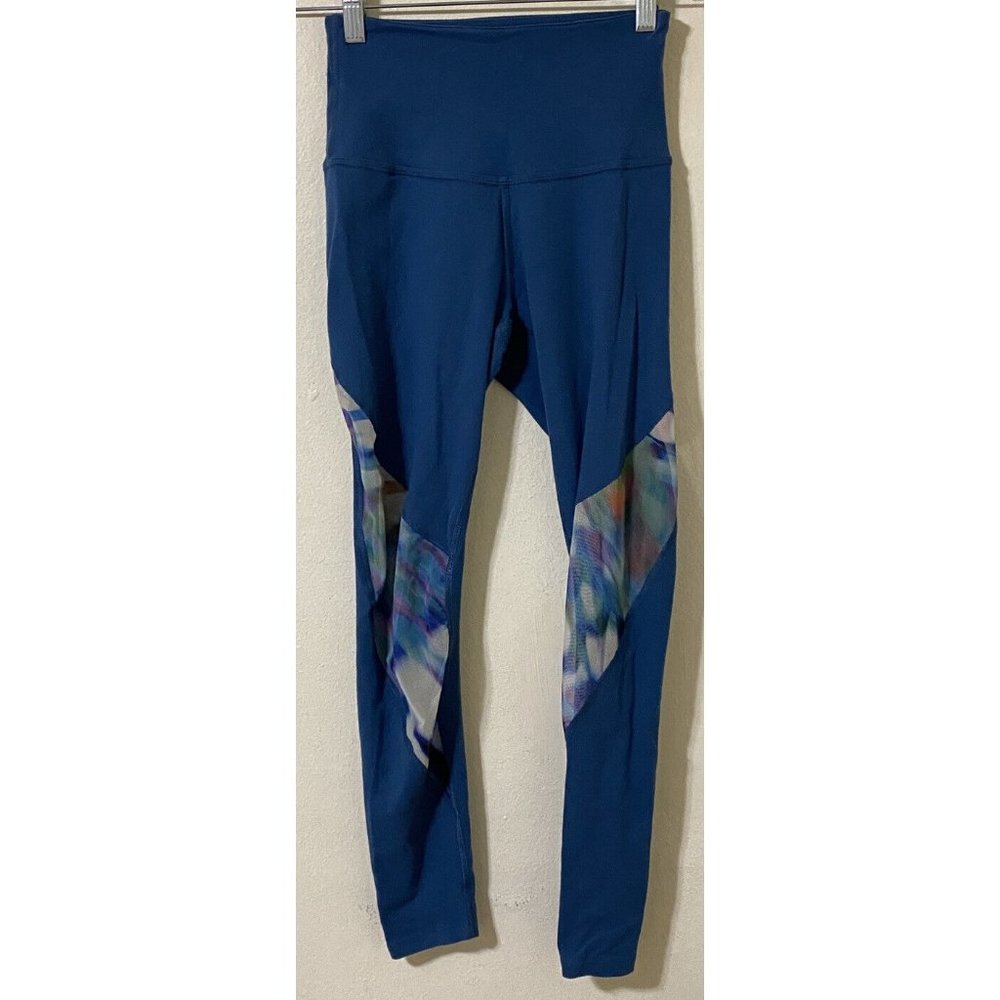 Beyond Yoga Women's Small Teal Tie Dye Mesh Side Panel Leggings 22" x 26" USA